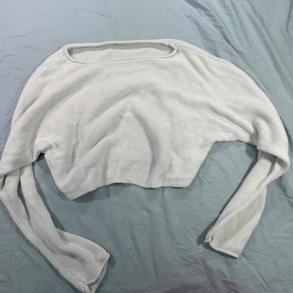Garage White 100% Cotton Cropped Knit Sweater Boat Neck Boxy XS/S